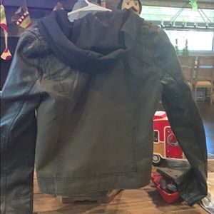 Pleather black  and Olivie green denim